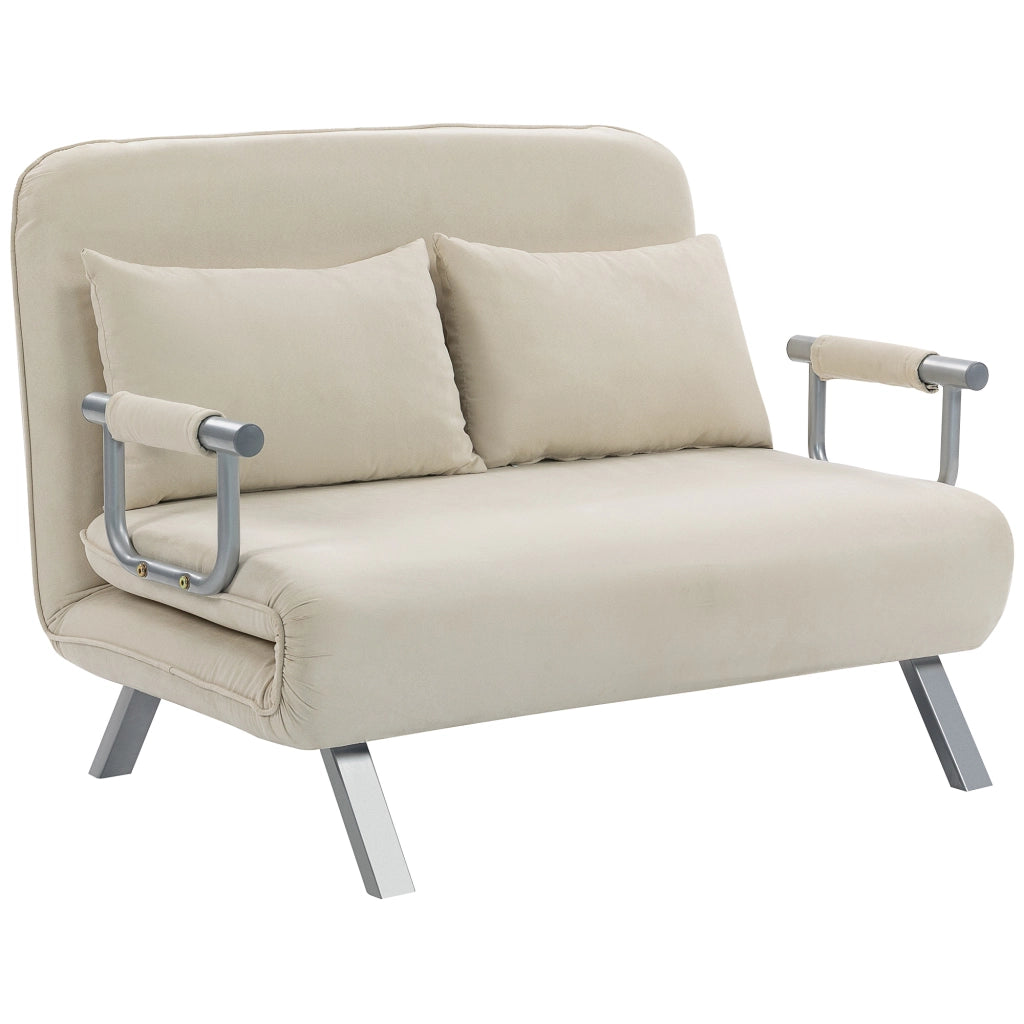 Divano letto 2 posti con schienale regolabile e 2 cuscini ¨C zephmum ¨C beige similpelle