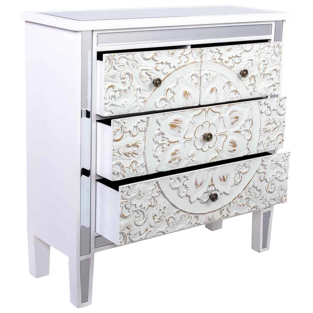 Comò in legno e vetro con 4 cassetti 80x30x81