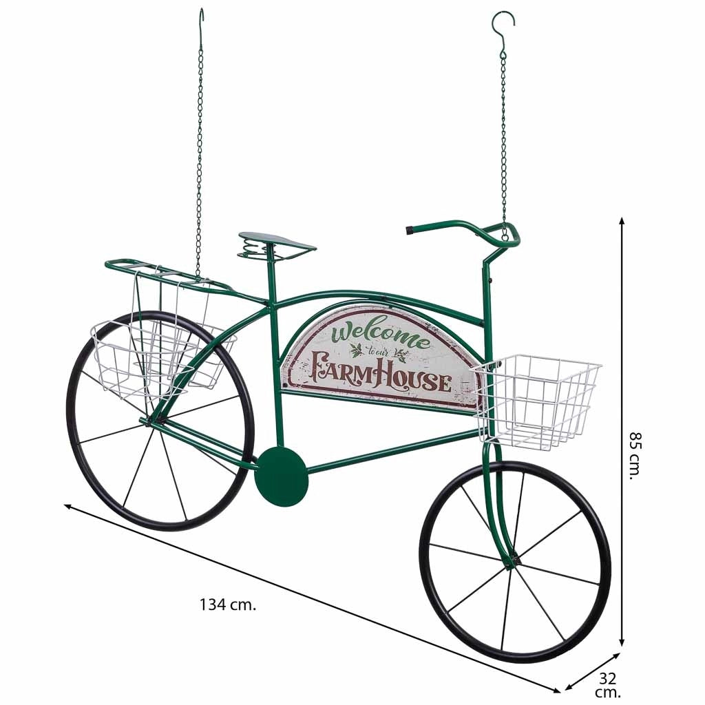 Bicicletta decorativa in metallo con due cestini 134x32x85h cm