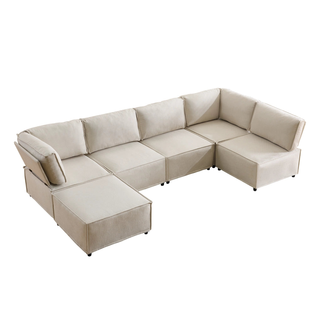 Divano angolare modulare - componibile con configurazione flessibile - in tessuto e legno - beige
