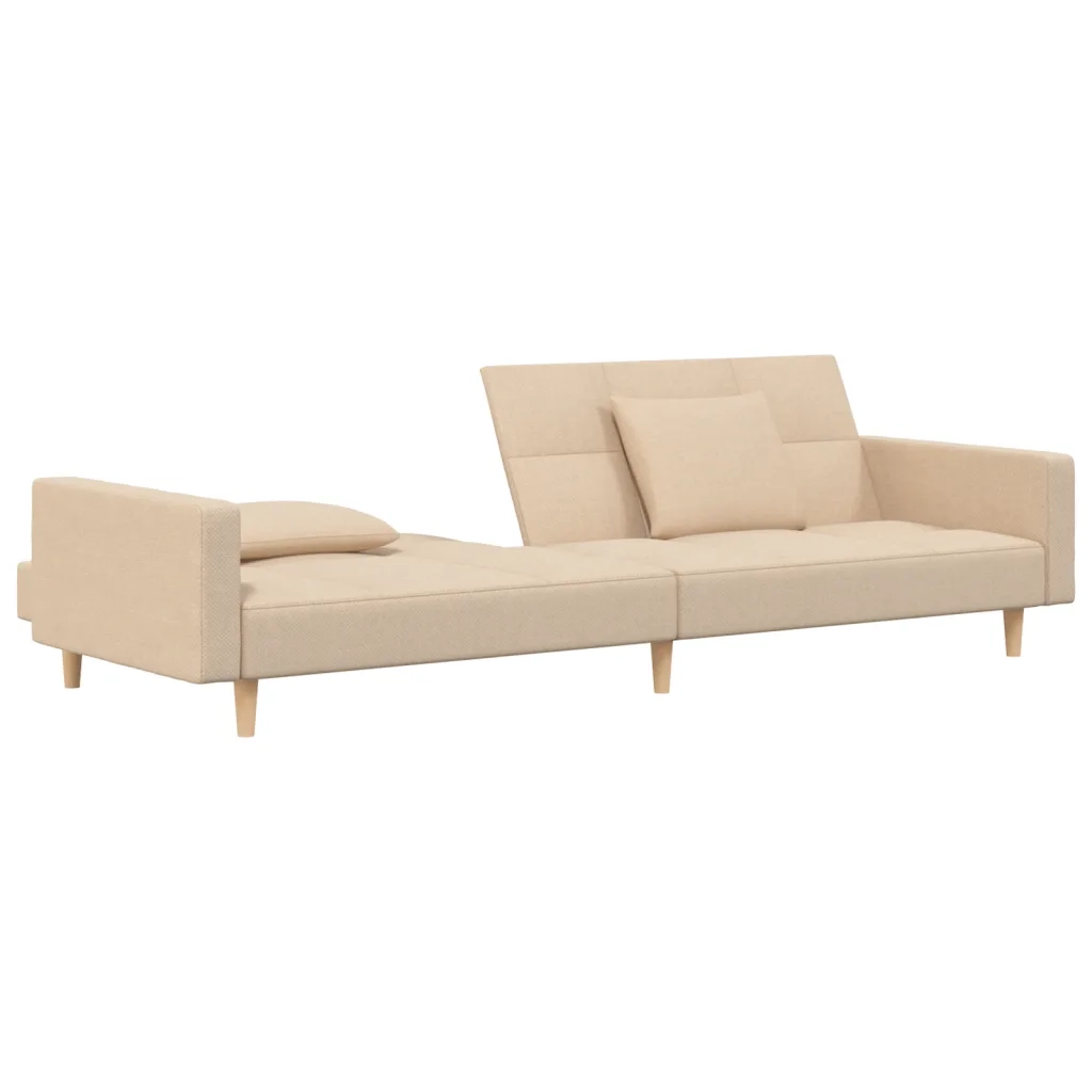 Divano Letto a 2 Posti con 2 Cuscini Crema in Tessuto 375802