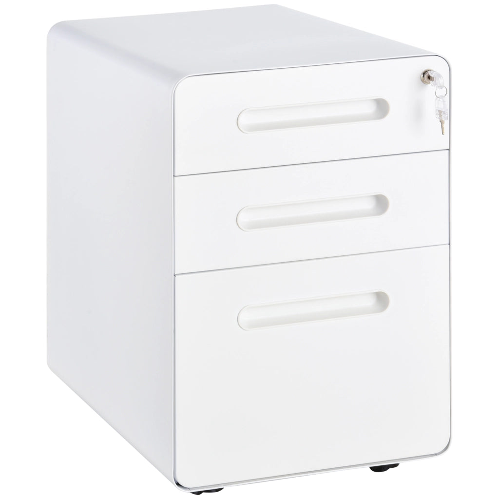 Cassettiera mobile da ufficio in acciaio bianco con 3 cassetti e ruote 39x48x59 cm