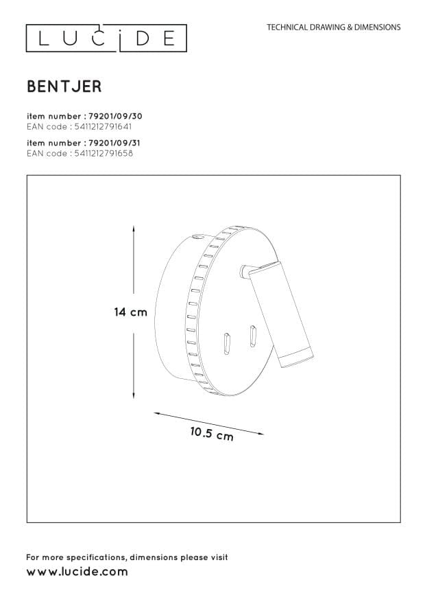 Lucide Bentjer applique bianca LED 6W 3000K IP20 metallo