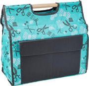 Tas da Cucito con Lateralità Rivestite e Tasche di Stoccaggio - Materiale Sintetico - Blu Turquoise/Grigio - 44 x 40 x 20 cm