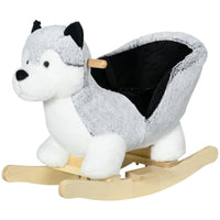 Cavallo a Dondolo per Bambini in Legno e Peluche Cane Husky Grigio