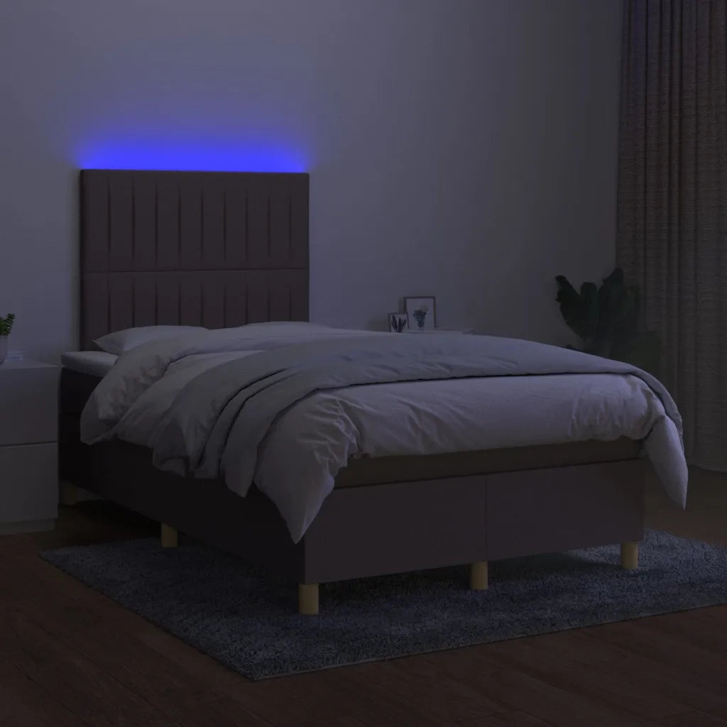 Letto a Molle con Materasso e LED Tortora 120x200cm in Tessuto 3135585