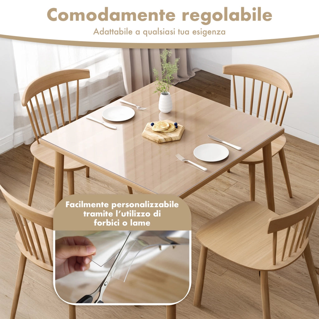 Copritavolo Trasparente In Pvc 1.5 Mm Pellicola Protettiva Cover Tavolo Tovaglia Protezione Mollettone Antimacchia Per Tavoli Cucina Salotto Ufficio Scrivania Urti Olio Graffi Impermeabile  Trasparenti - 100x250Cm