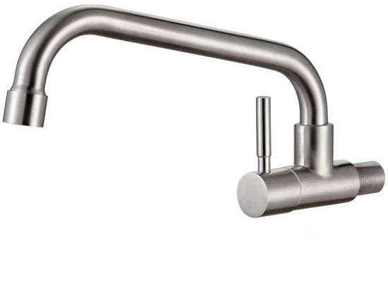 Tappo Cucina - Rubinetto Cucina - Acqua Fredda - Montaggio a Parete - Scarico Regolabile - Argento