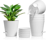 Set di 6 Vasi di Plastica per Fiori con Sistema di Irrigazione - Bianco - Circolare - Ø 6,5cm