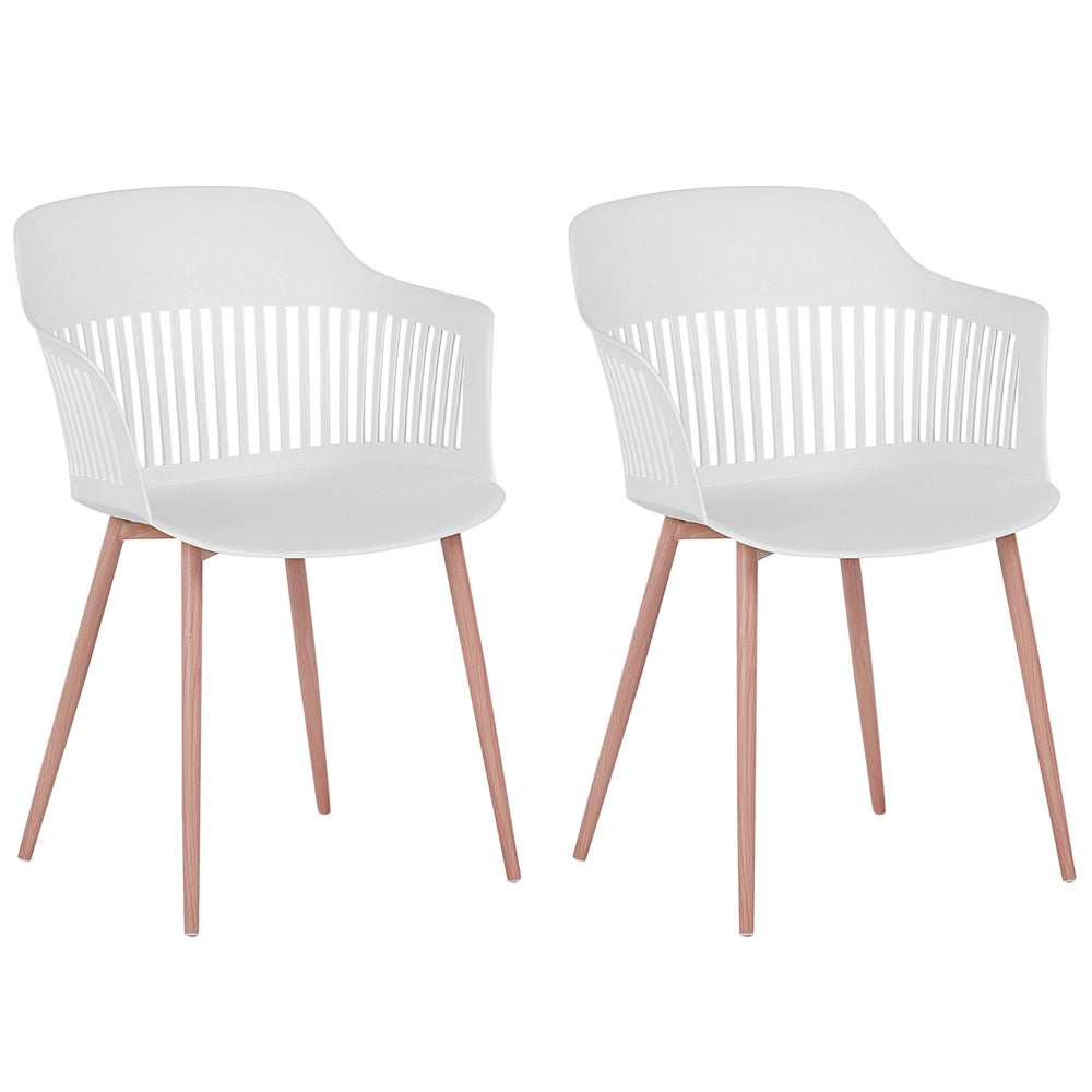 Set di 2 sedie da pranzo bianche in materiale sintetico gambe in metallo con schienale aperto da lavoro soggiorno moderno