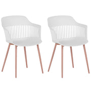 Set di 2 sedie da pranzo bianche in materiale sintetico gambe in metallo con schienale aperto da lavoro soggiorno moderno
