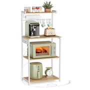 Mensola da cucina con multipresa bancone da caffè a 4 ripiani con ripiano regolabile supporto per microonde portarotolo di carta 40 x 60 x 140 cm marrone rustico e nero inchiostro 12_0005660