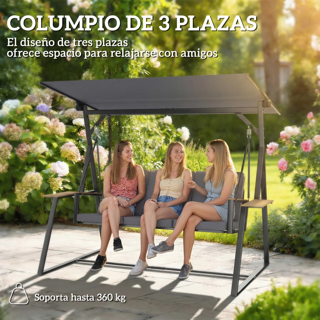 Altalena da giardino 3 posti con tetto regolabile e cuscini ¨C zephmum ¨C grigio metallo 360kg
