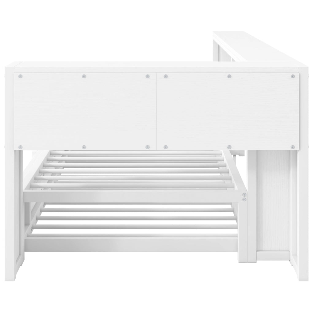 Divano letto in metallo e MDF 90x200 cm con letto estraibile; LED; USB e 5 armadi; bianco