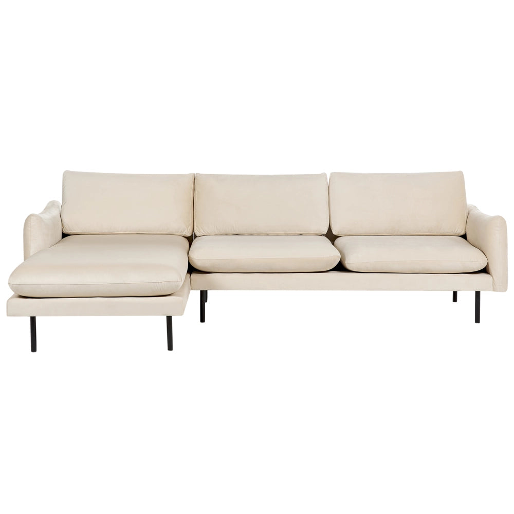 Divano angolare moderno in velluto beige chiaro con gambe nere a 4 posti Stile Retrò Moderno
