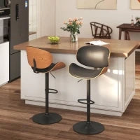 Set 2 Sgabelli da Bar con Schienale Regolabili in Altezza, Legno e Finta Pelle, 53x52x92-112 cm, Nero