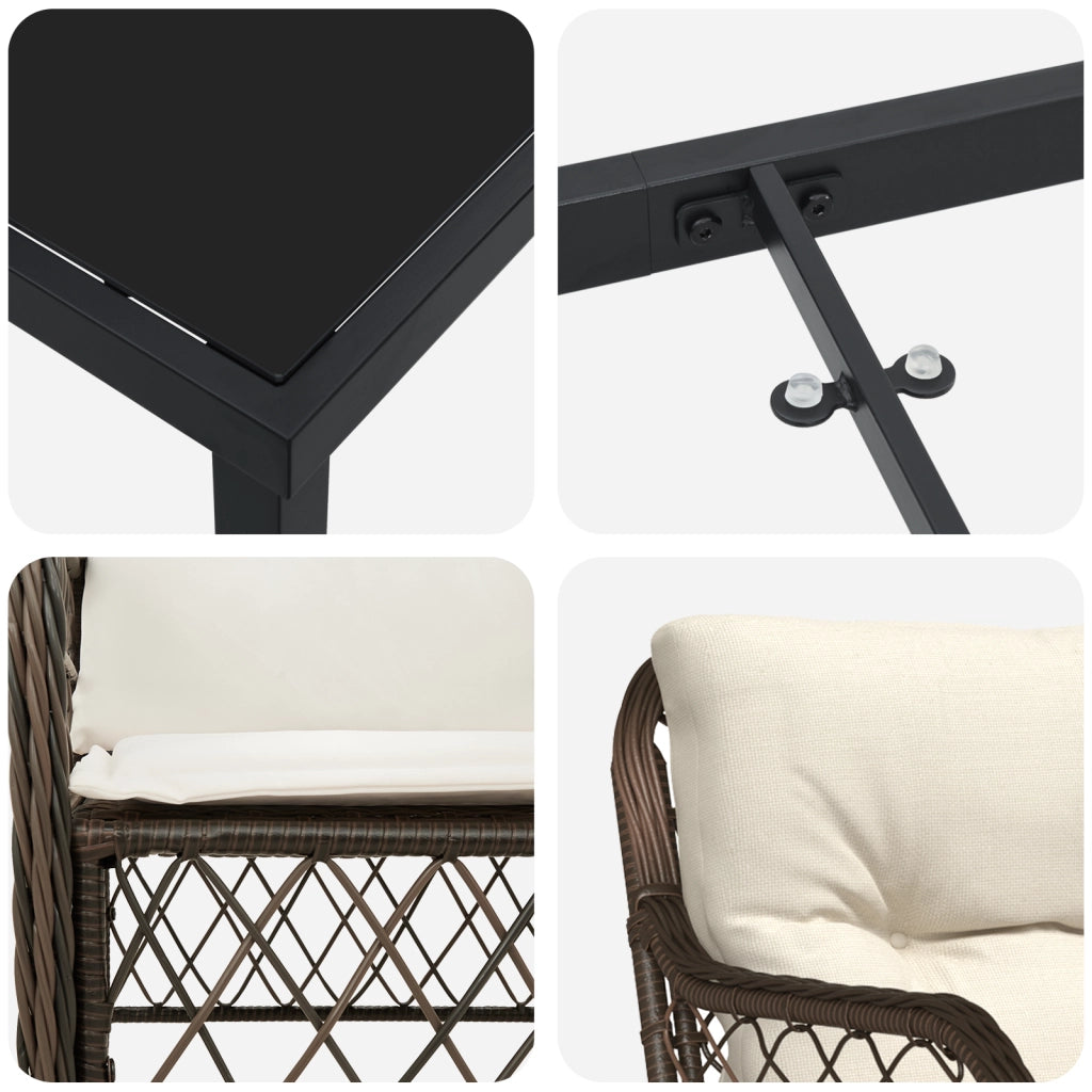 Set da Pranzo da Giardino con Cuscini Marrone Polyrattan