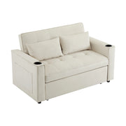Divano Letto 3 in 1 con Schienale Regolabile; Portabicchieri e Tasche Laterali; in Velluto Beige; 137 x 76;5 x 83 cm