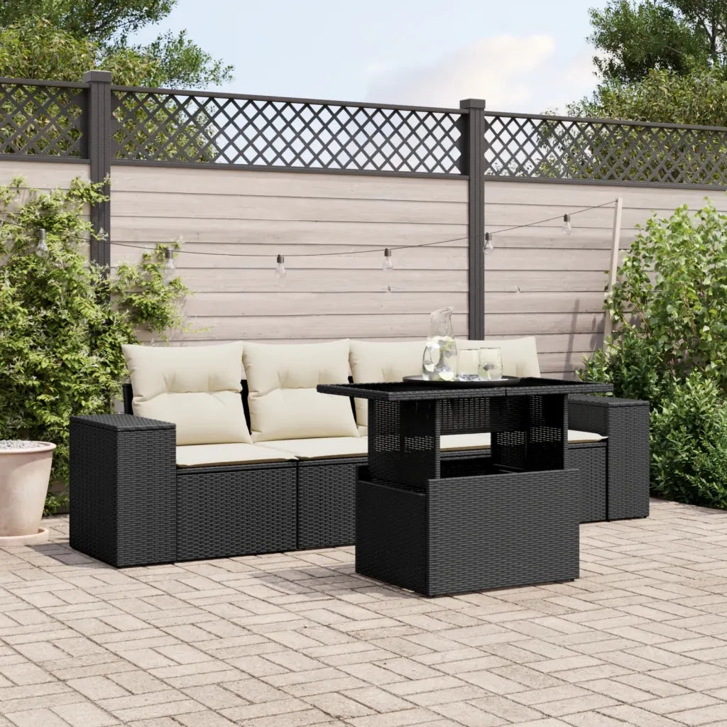 Set Divani da Giardino 5 pz con Cuscini in Polyrattan Nero 3268986