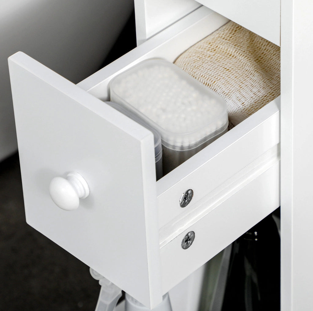 Mobile mobiletto bagno con 2 cassetti e ripiano aperto, MDF bianco, 16x49,5x66 cm