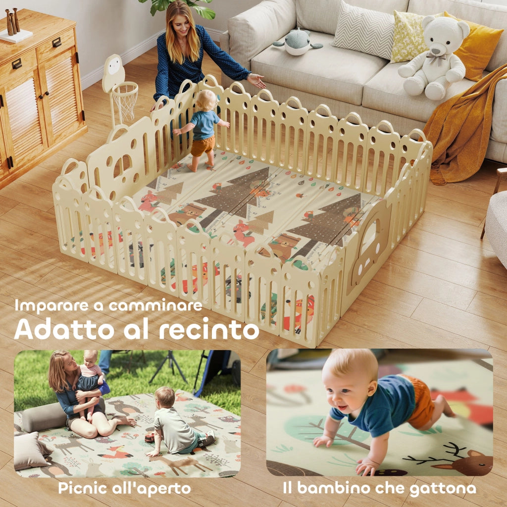 Tappeto per Bambini 0-6 Anni a Tema Foresta con Superficie Impermeabile in XPE Multicolore, 196x176x1.5 cm