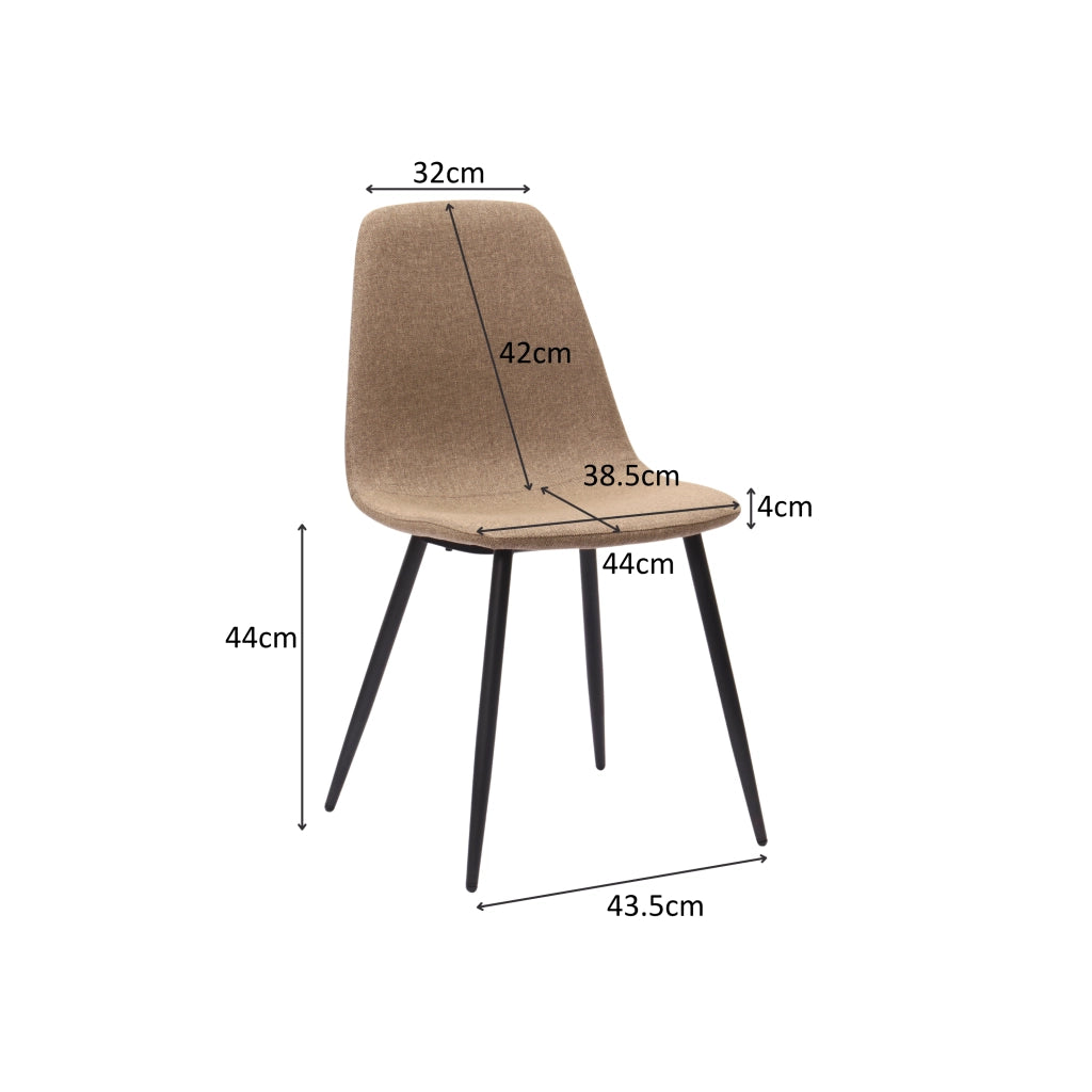 Set di 2 sedie da pranzo in tessuto e metallo con gambe rinforzate per sala da pranzo marrone