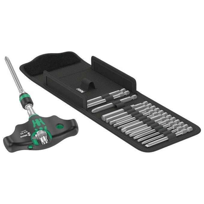 Wera 05023471001 Kraftform Kompakt 400 RA Set di Giraviti a Cricchetto con Impugnatura a T 17 Pezzi Tecnologia Rapidaptor Colore Nero Verde