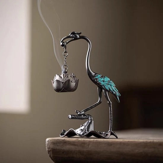 Brander a forma di gru - Brander a forma di loto - Brander a forma di loto in metallo antico - per uso domestico e ufficio
