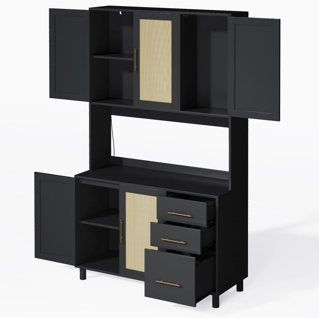 Credenza da cucina 183 cm con illuminazione LED multicolore, prese USB, ripiani regolabili e 3 cassetti