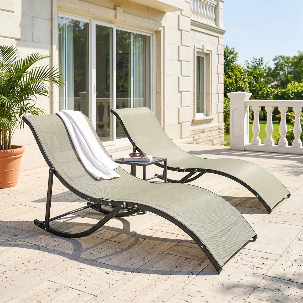 Set 2 Sdraio da Giardino Pieghevoli, Lettino Prendisole in Alluminio e Textilene, 61x165x63cm