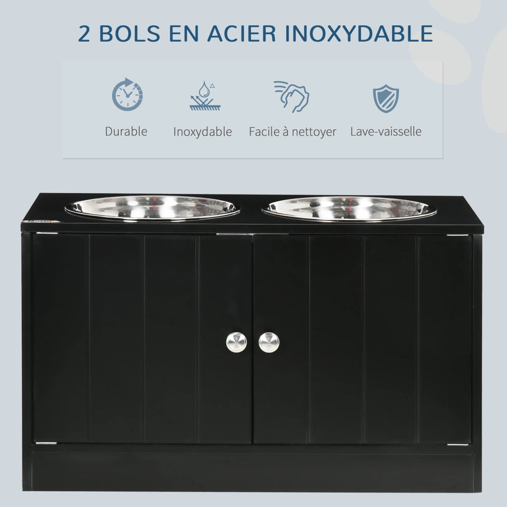 Ciotole Rialzate per Cani e Gatti ¨C Xylo ¨C Doppia Ciotola 2L Acciaio Inox 60x30x35,5cm