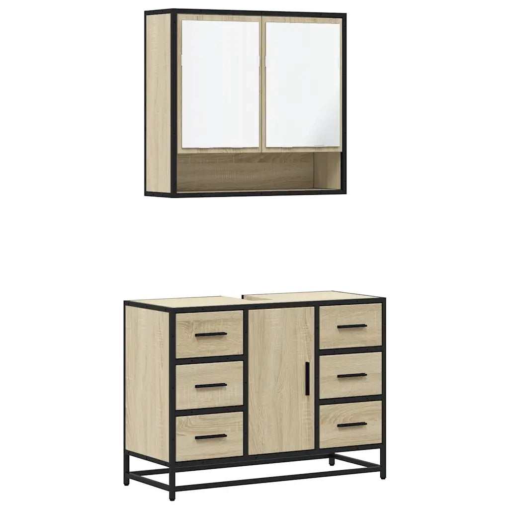 Set Mobili da Bagno 2 pz Rovere Sonoma in Legno Multistrato 3300931