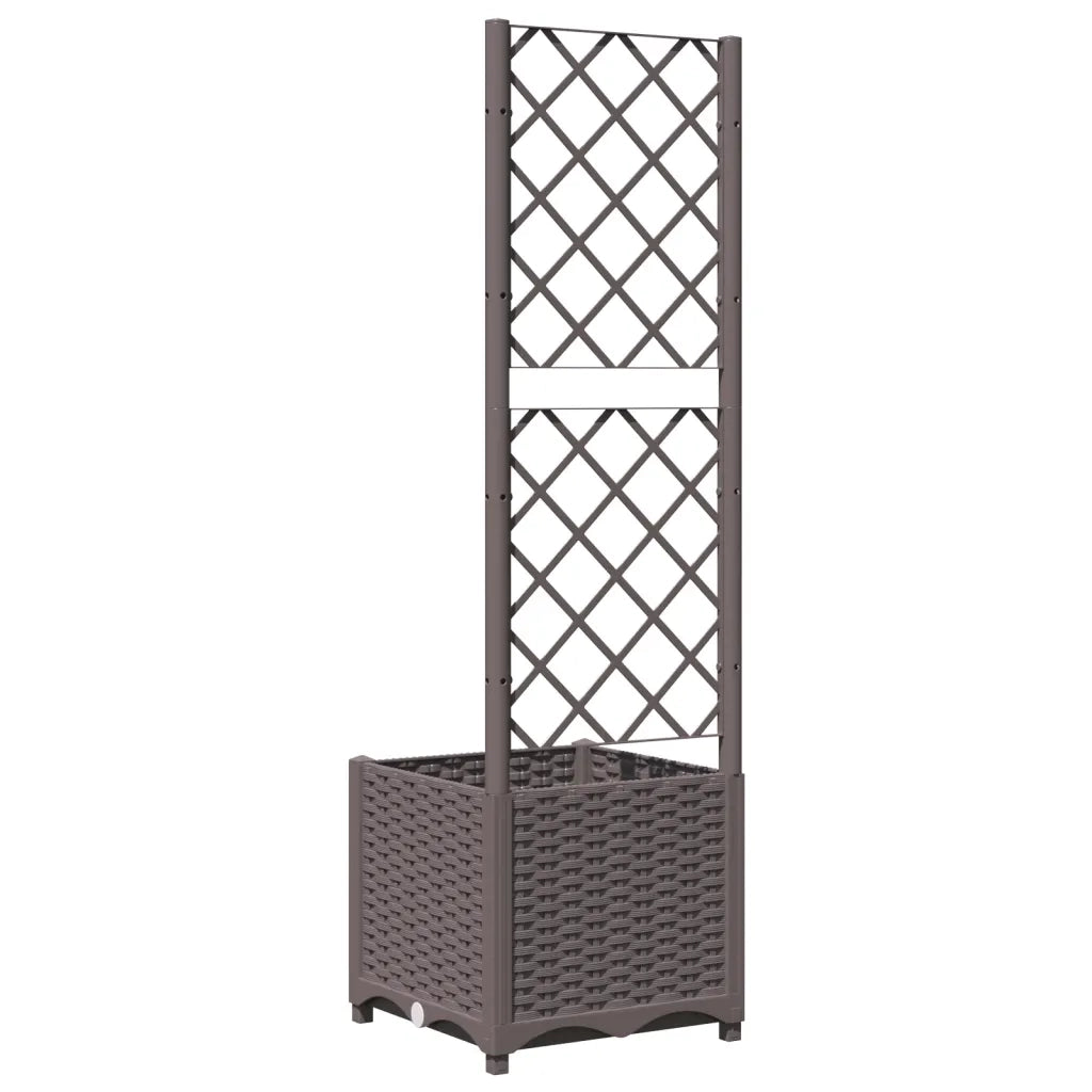 Fioriera | Cassetta per fiori | Vaso da Giardino con Graticcio Marrone 40x40x136 cm in PP