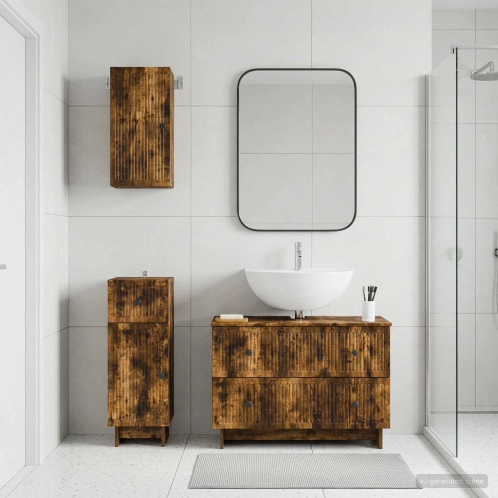 Set di armadietti da bagno in 3 pezzi EDE Rovere Fumo 3417743