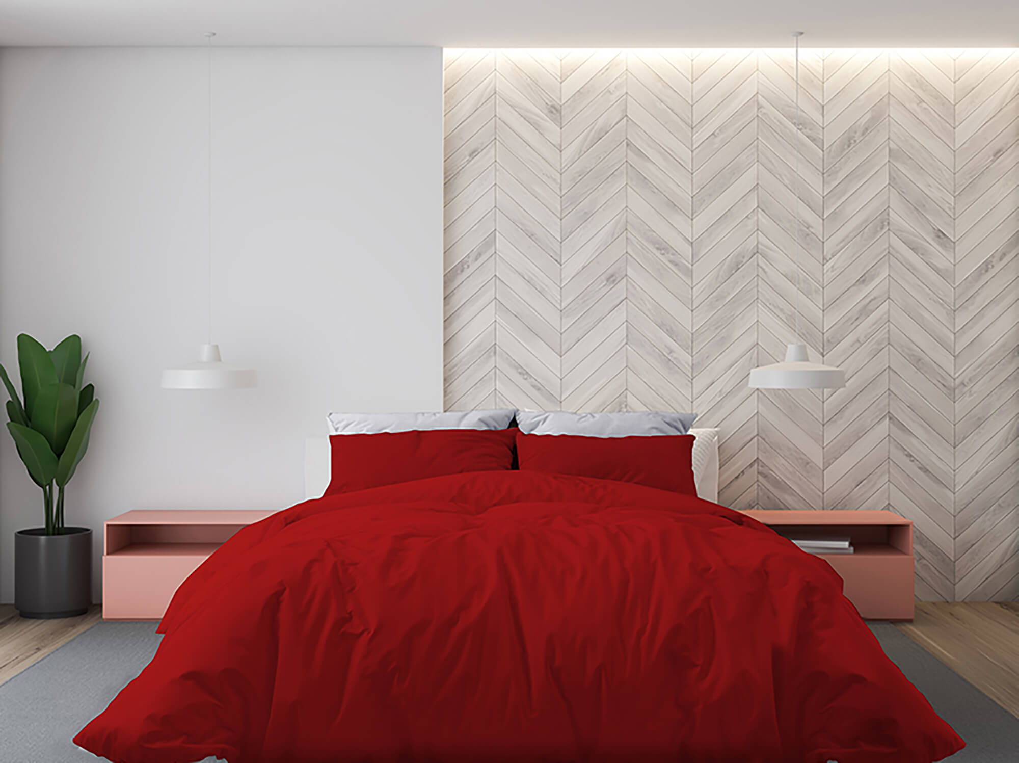 Copripiumino Matrimoniale con Sacco e Federe Tinta Unita Rosso