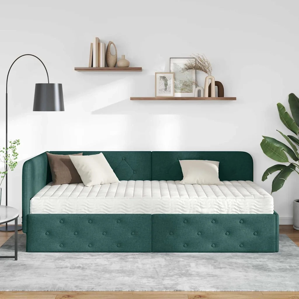 Letto singolo | Letto per adulti | Cornice del letto ad angolo Verde Scuro 90 x 190 cm Tessuto