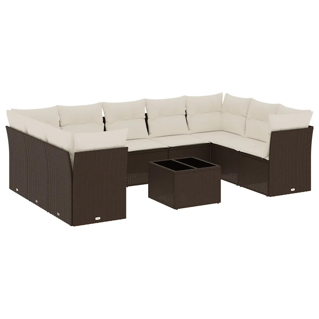 Set Divani da Giardino 10pz con Cuscini in Polyrattan Marrone 3218143