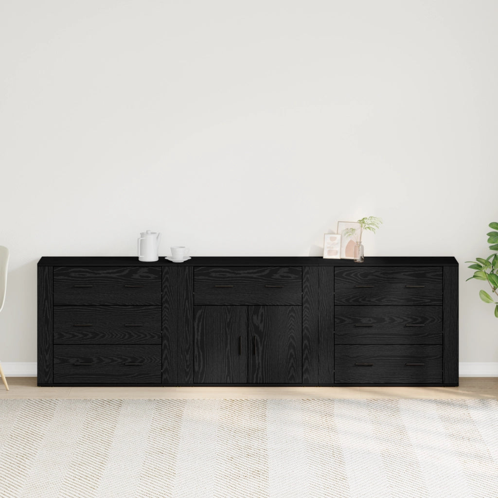 Sideboards 3 pz Rovere Nero Legno Ingegnerizzato