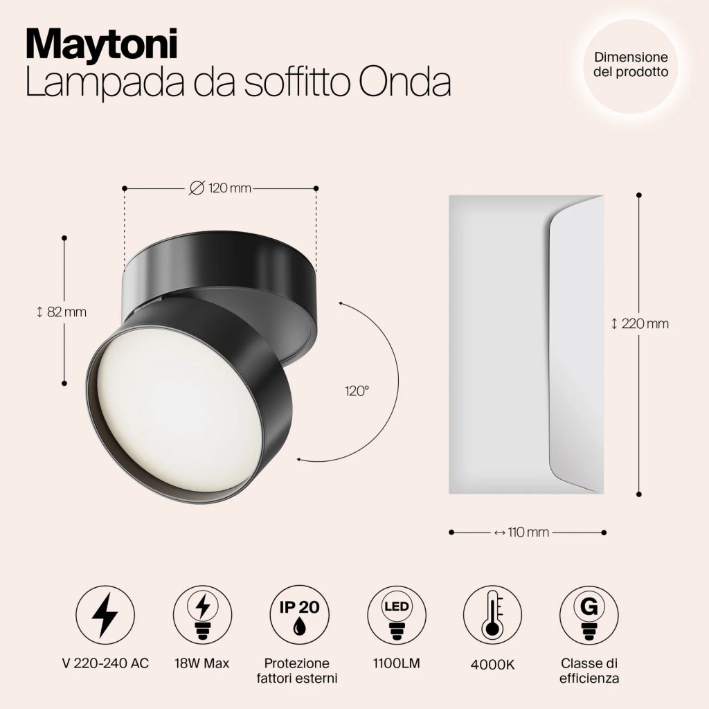 Maytoni Lampada da soffitto moderna Onda 1 luce LED integrato nero alluminio