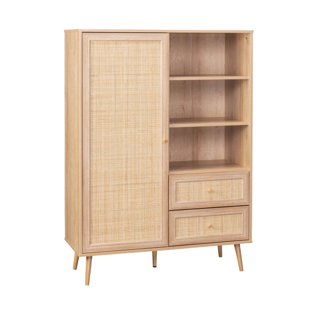 Credenza con decoro in canna e legno, 101.5cm, marrone naturale
