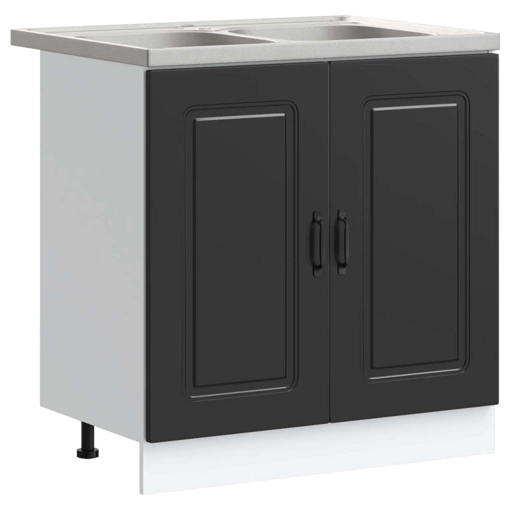 Mobiletto da Cucina  "Kalmar" con Doppio Lavandino Nero in Legno Ingegnerizzato