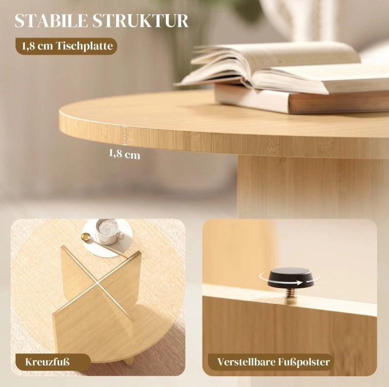Tavolino rotondo in bambù 66x45 cm con base a croce