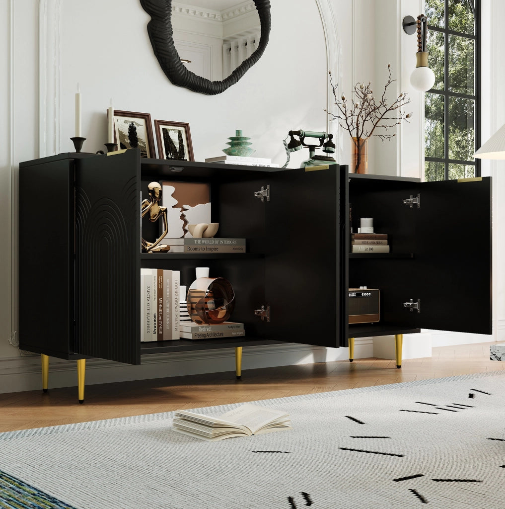 Credenza contenitore 160x40x80 cm nera - 4 ante e ripiani regolabili