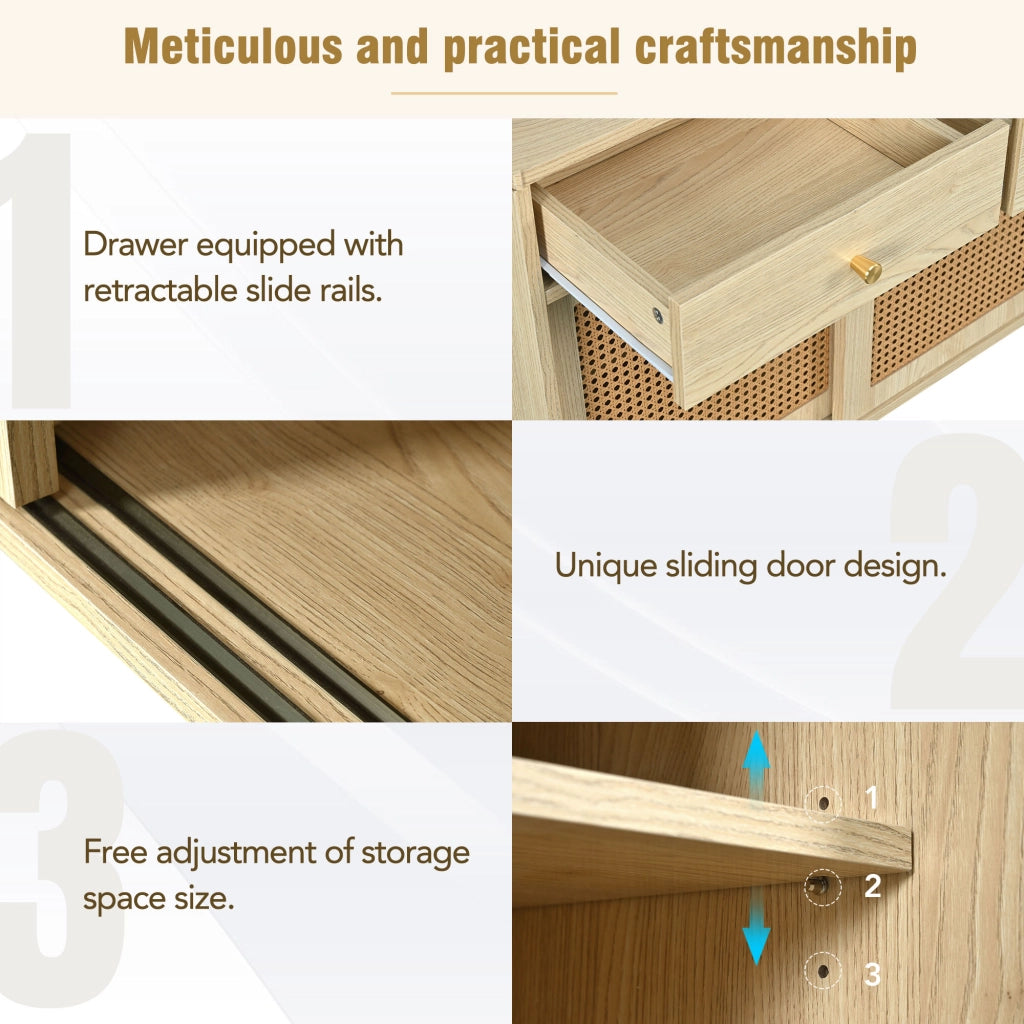 CREDENZA 120x40x78 cm Rovere MDF con 3 cassetti e 3 ante