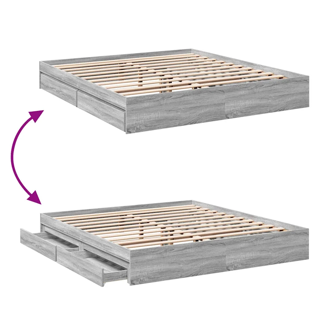Letto matrimoniale | Letto per adulti | Giroletto Cassetti Grigio Sonoma 180x200 cm Legno Multistrato