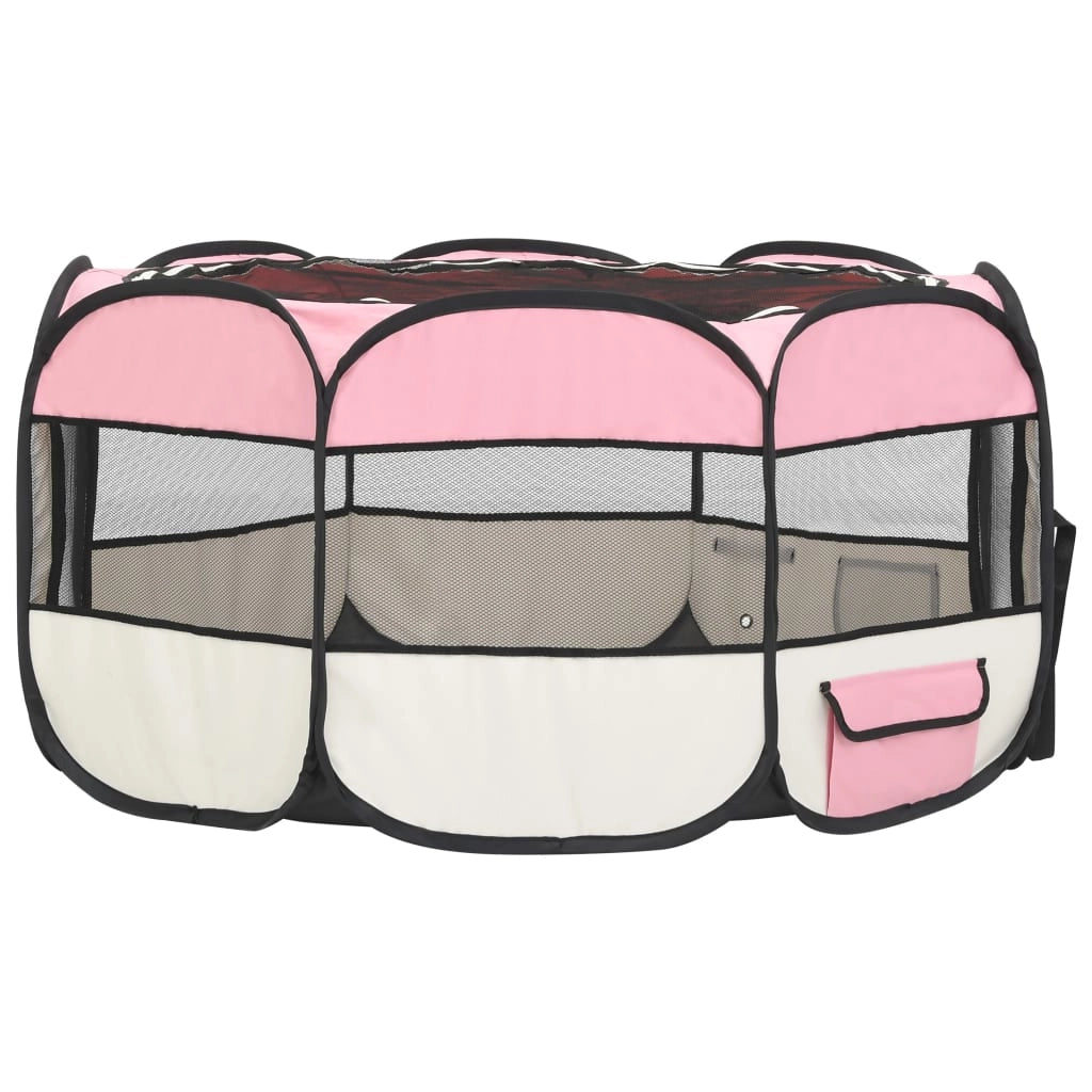Box pieghevole per cani con borsa per il trasporto 145 x 145 x 61 cm rosa 02_0001732