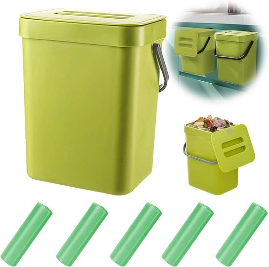 Afvalemmer biologico 5L con coperchio per cucina - Sostenibile e senza odori - Contenitore di compostazione per interni