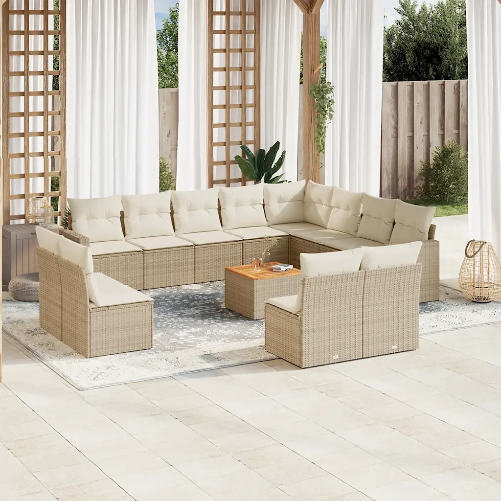 Set Divano da Giardino 13 pz con Cuscini Beige in Polyrattan cod mxl 88025