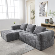 OKWISH Divano Angolare 3 Posti Modulare, con Chaise Longue, Tasche Laterali e 3 Cuscini, Ciniglia, Grigio