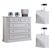 Gruppo cassettiera e due comodini legno shabby bianco spazzolato - Mobili 2G